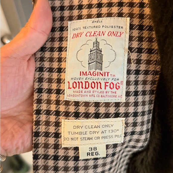 Vintage London Fog Men's Checkered Trench Coat with Dark Faux Fur Collar - Picture 6 of 6